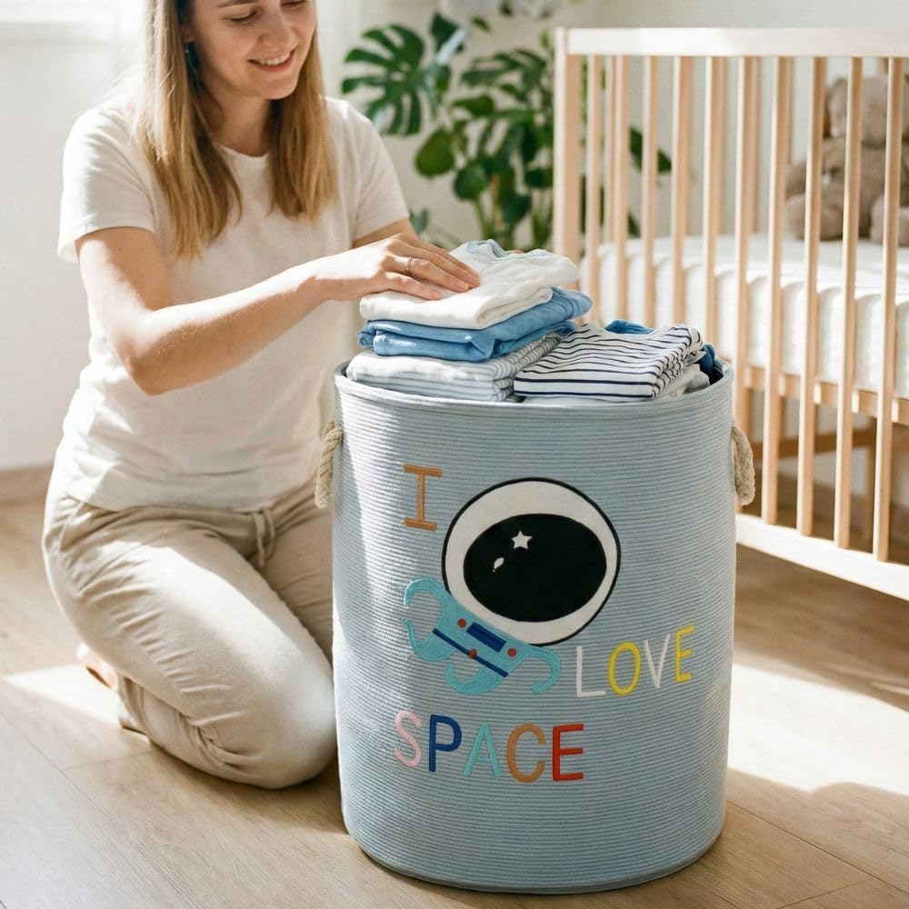 Space Themed Little Astronaut Kids Laundry Basket 45L Blue (40x35cm)