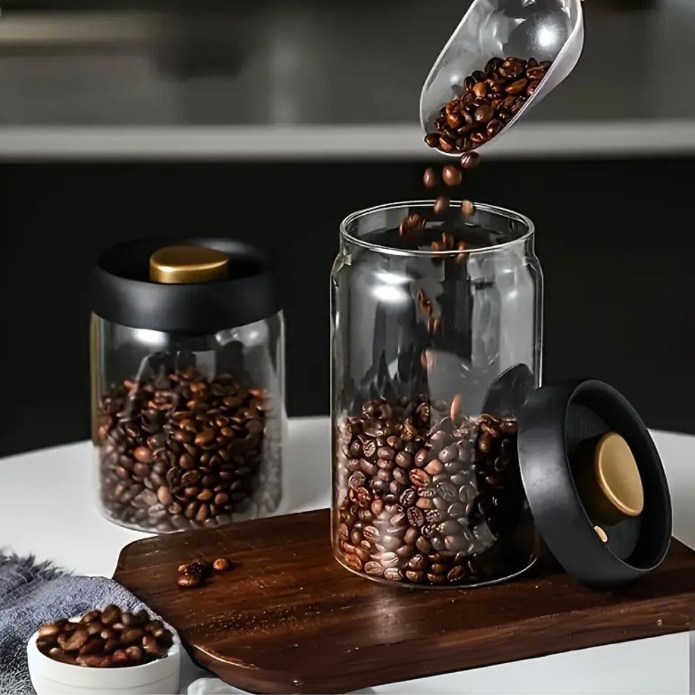 Vacuum Sealed Borosilicate Glass Jars – 1200ML Airtight Food Storage Containers for Coffee, Tea, Nuts, Grains &amp; Snacks (Set of 2)