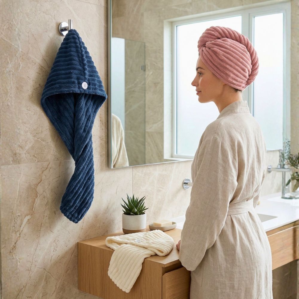Microfiber Hair Wrap Turban Set – 3 Pack, Stripe Design