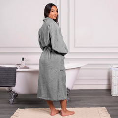 Luxury Cotton Bathrobe – Shawl Collar, Unisex, Grey (L/XL)