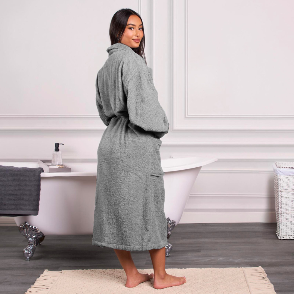 Luxury Cotton Bathrobe – Shawl Collar, Unisex, Grey (L/XL)