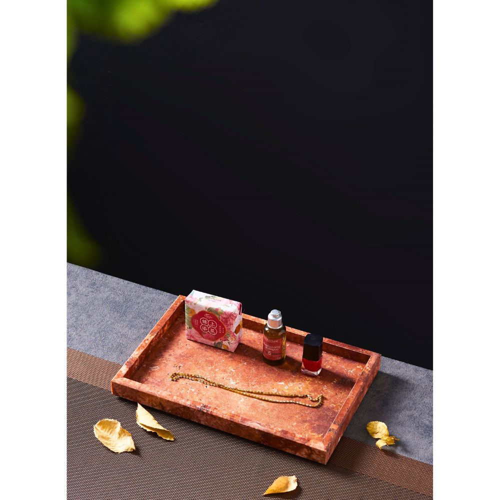 Travertine Burgundy Large Rectangular Marble Tray, Natural Stone Bathroom Vanity Tray, Jewellery & Perfume Organizer, Decorative Countertop Tray, 30x20x3cm
