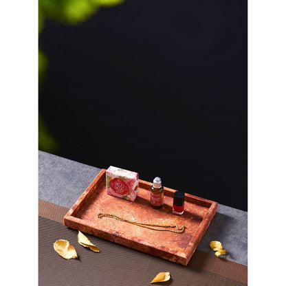 Travertine Burgundy Large Rectangular Marble Tray, Natural Stone Bathroom Vanity Tray, Jewellery & Perfume Organizer, Decorative Countertop Tray, 30x20x3cm