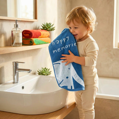 Kids Hand Towel Set 3PCS – 100% Cotton Soft & Absorbent Face Towels, Hippo Giraffe Deer Animal Design Towels for Kids, Baby & Daily Use