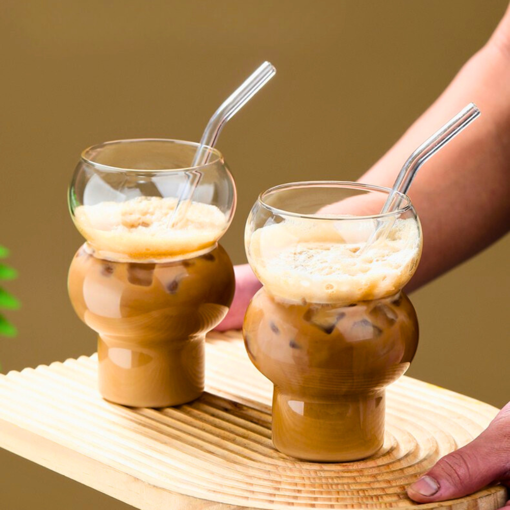 Borosilicate Calabash Shaped aesthetic trending Glass Set – 4Pcs, 500ML | Heat-Resistant, Lightweight & Stylish Drinkware for Home & Restaurants
