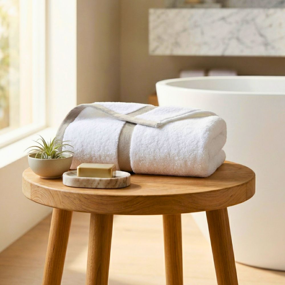 Bath Towel Set 2-Piece – 100% Cotton 600 GSM Soft & Absorbent Bathroom Towels with Border Stripe, Premium Large Towels for Home, Spa & Hotel Use
