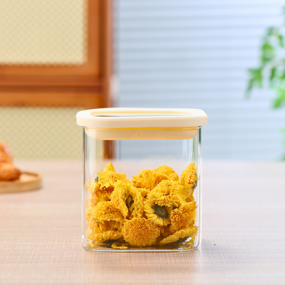 1CHASE Square Glass Storage Jars – 1100ML (Set of 2) | Airtight & Stackable Borosilicate Food Storage Jars with Silicone Lids for Kitchen, Pantry, Snacks, Spices & Dry Food