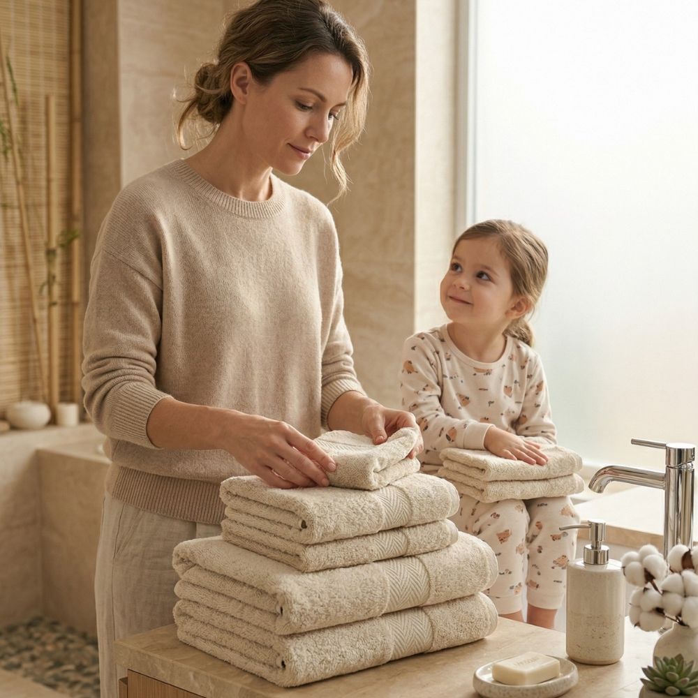 Premium Towel Set 10 Piece | 100% Egyptian Cotton 600 GSM | 2 Bath + 2 Hand + 6 Washcloths
