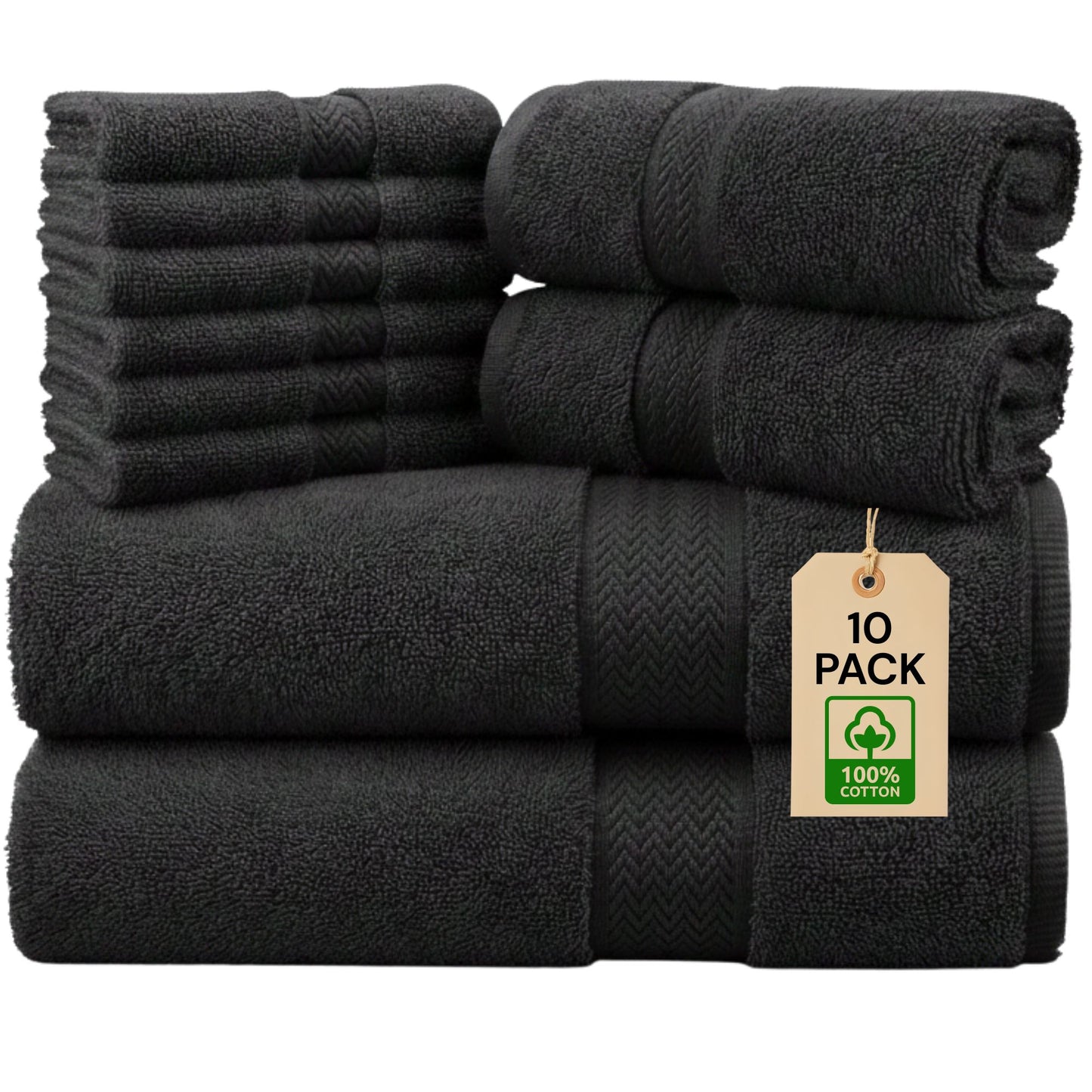 Bath Towel Set, 600 GSM Luxury Towels 10-Piece 100% Cotton, 2 Bath Towels (70x140cm), 2 Hand Towels (40x70cm), 6 Washcloths (30x30cm), Ultra Soft