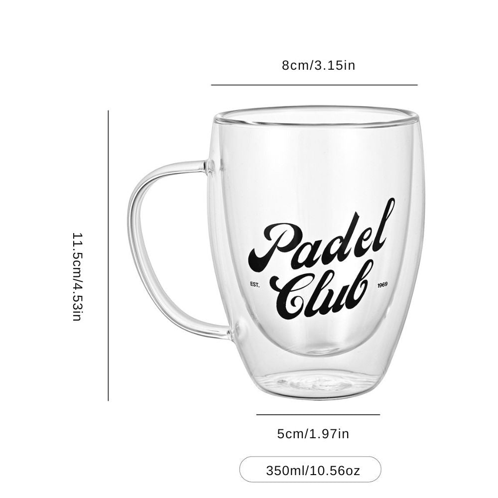 Double Wall Padel Club Printed Glass – 350ML (Set of 2) Borosilicate Heat Resistant Tumblers
