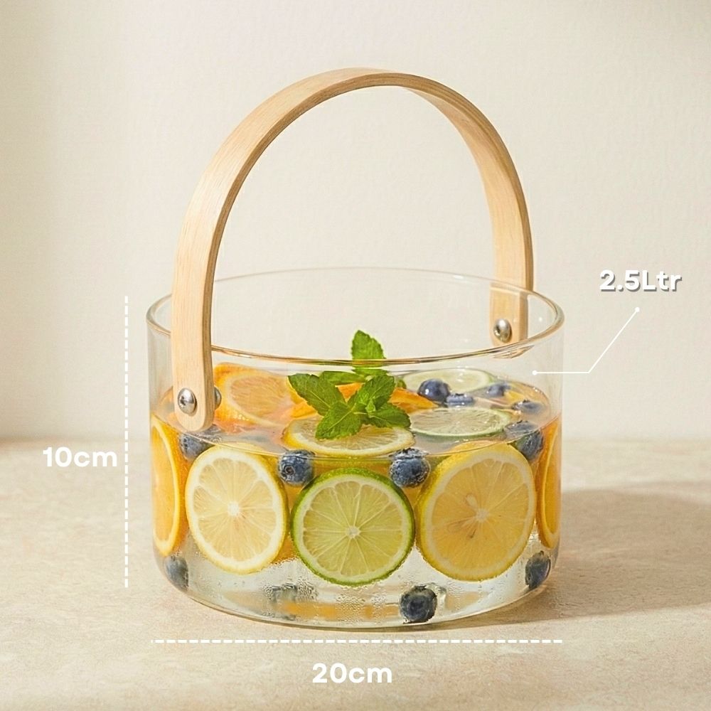 Borosilicate Glass Bowl with Wooden Handle 2500ML