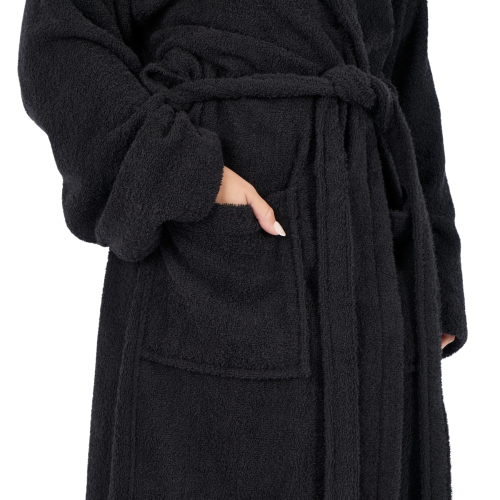 Cotton Terry Bathrobe – Shawl Collar, Black, L/XL, Unisex