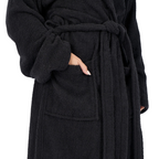 Cotton Terry Bathrobe – Shawl Collar, Black, L/XL, Unisex