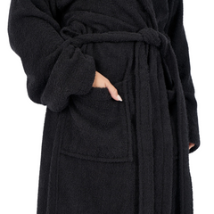 Cotton Terry Bathrobe – Shawl Collar, Black, L/XL, Unisex