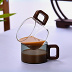 Smoky Grey Borosilicate Glass Cups with Wooden Handle 200ML – Set of 4