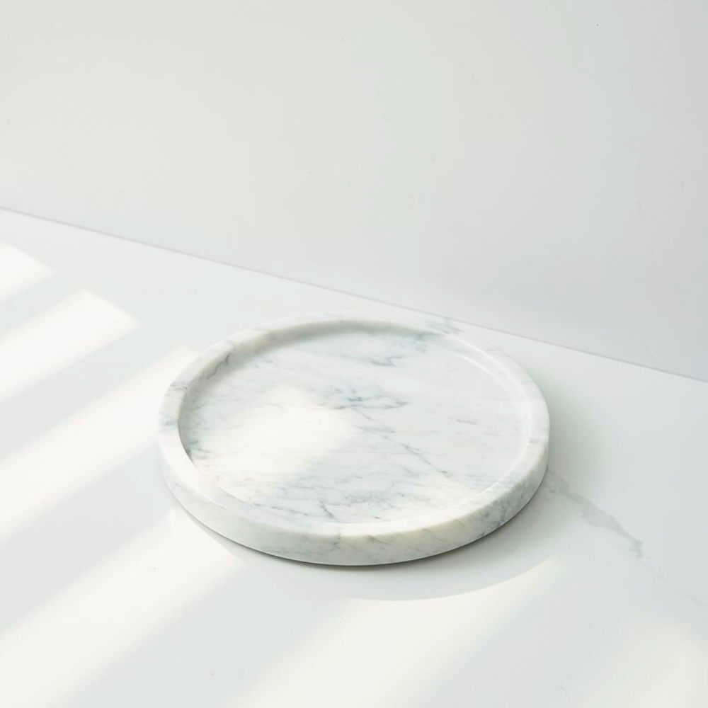 Elegant White Natural Round Marble Tray – Premium Serving Tray for Home Décor
