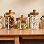 Glass Storage Jar with Acacia Wooden Lid & Spoon – Airtight Food Container for Coffee, Tea, Sugar, Spices & Dry Foods – 400ml / 600ml / 800ml Kitchen Canister