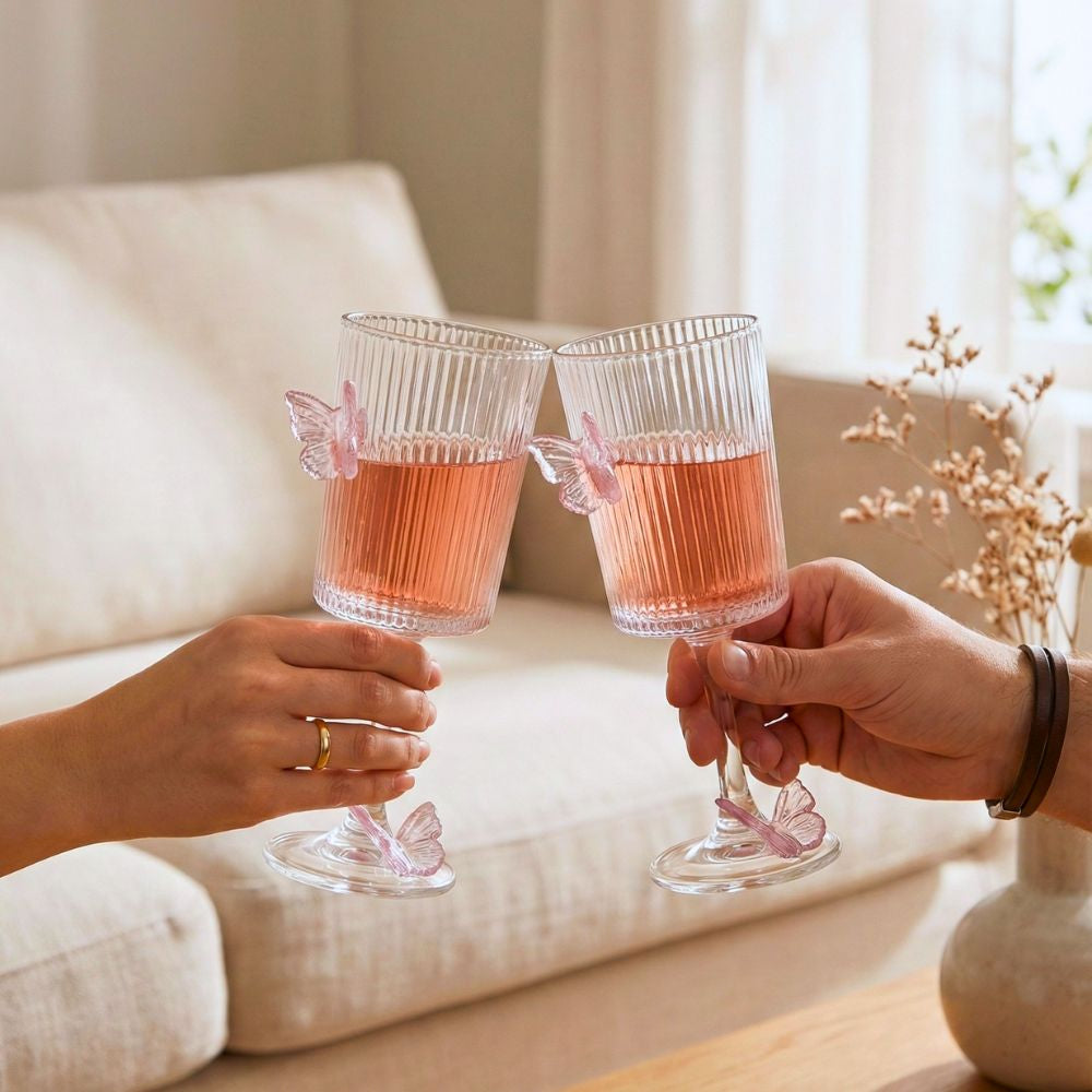 Ribbed Butterfly Wine Glasses – Set of 2