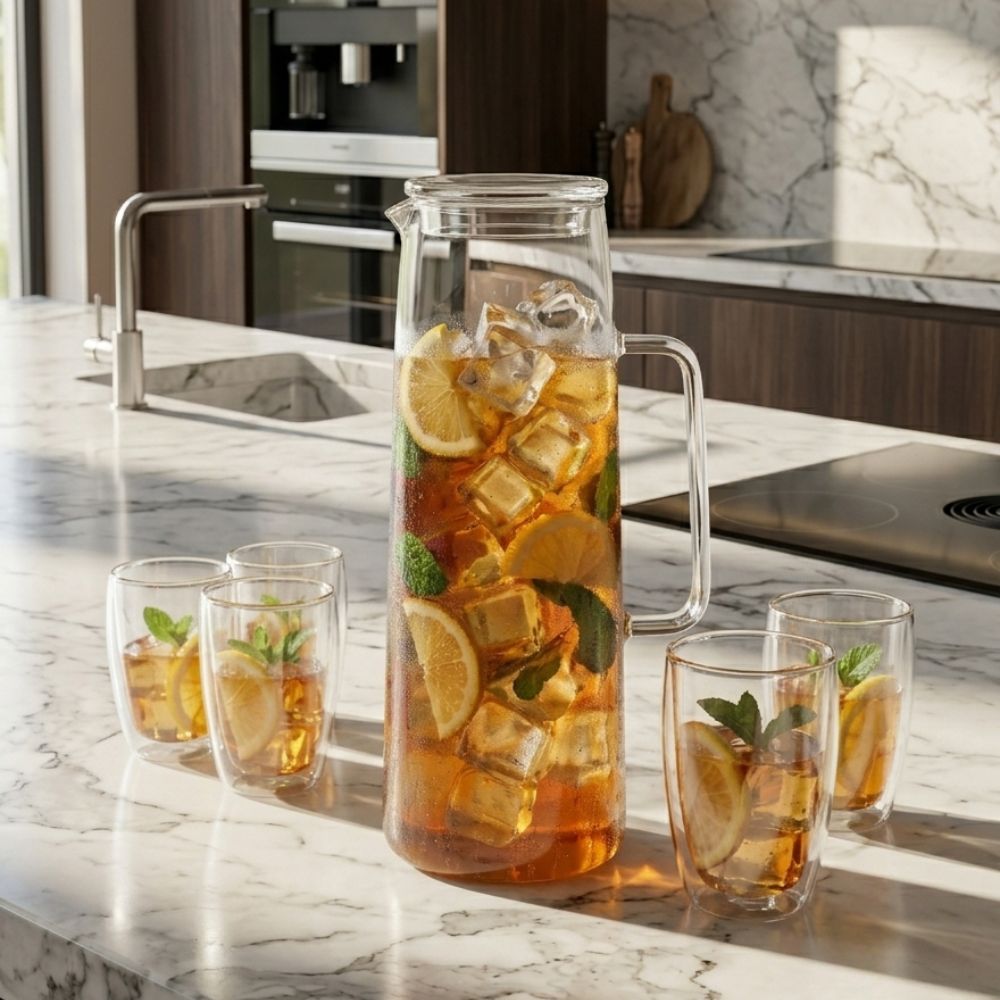 Heat-Resistant Glass Water Jug with Handle & Glass Lid 1500ML