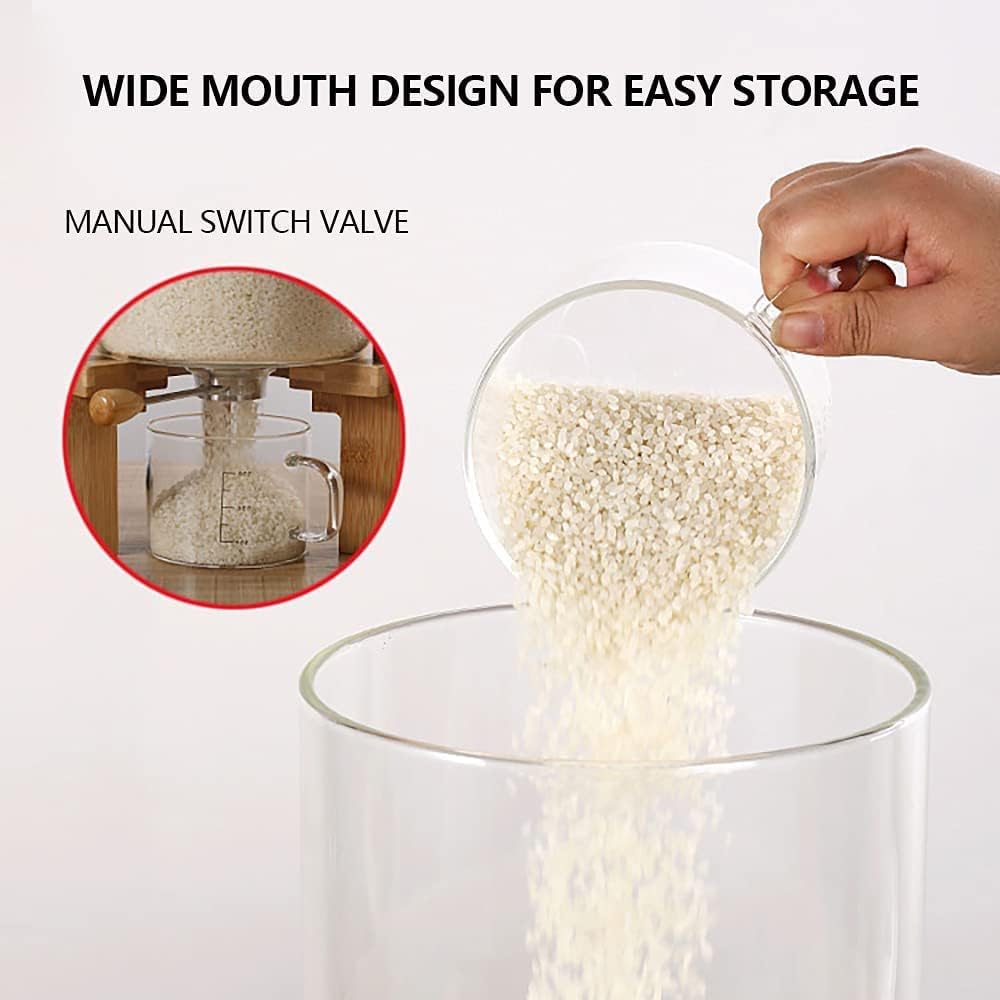 Borosilicate Glass Rice Dispenser with Wooden Stand – 8L