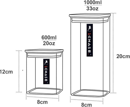 1CHASE Borosilicate Glass Storage Jars with Bamboo Lids (Set of 8), Air Tight Kitchen Food Cereal Containers for Storage, Canister Set Ideal for Flour, Sugar, Coffee, Candy, Spice Jars Coffee