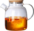 1CHASE Borosilicate Glass Teapot with Bamboo Lid and Removable Infuser, Perfect for Loose Leaf and Blooming Tea 1600ML