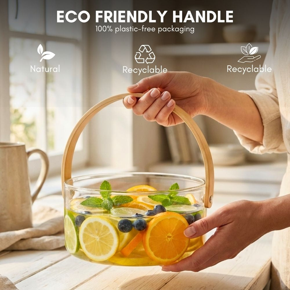Borosilicate Glass Bowl with Wooden Handle 2500ML