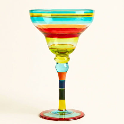 Hand Painted Margarita Glasses Moroccan Collection, 270ML Set of 2, Artisan Decorative Glassware with Blue Lines, Unique Cocktail & Margarita Glasses for Kitchen Table Décor