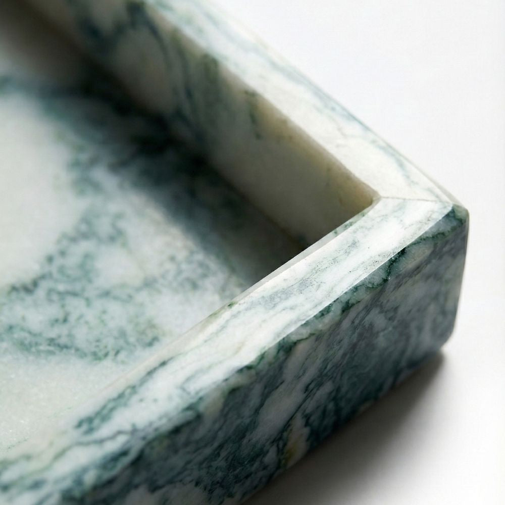 Green Marble Stone Decorative Tray 30x20CM Rectangular Vanity Organizer, Luxury Jewellery & Bathroom Counter Tray, Kitchen & Dining Table Décor