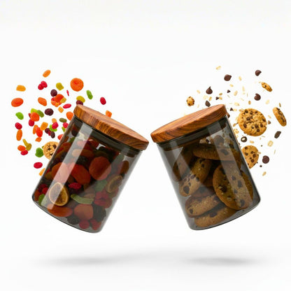 Borosilicate Glass Storage Jar Smoky Grey 600ML - (Set of 2) | Airtight Food Container with Acacia Wooden Lid | Durable & Stylish Kitchen Storage