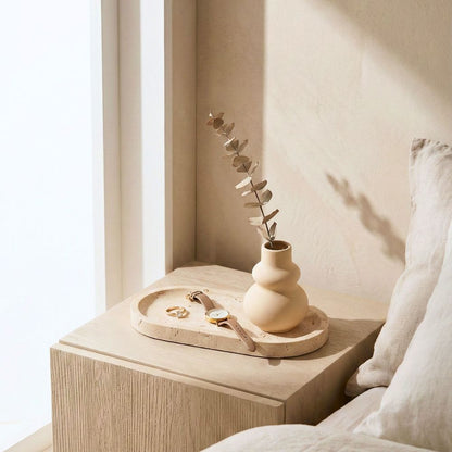 Natural Travertine Oval Marble Tray – Beige Stone Vanity Tray for Jewellery, Perfume & Makeup, Decorative Organizer for Coffee Table, Bathroom Counter & Home Decor