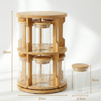 Rotating Bamboo Spice Rack with 10 Glass Jars – 360° Swivel