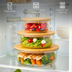 Round Borosilicate Glass Food Containers with Bamboo Lids – Set of 3