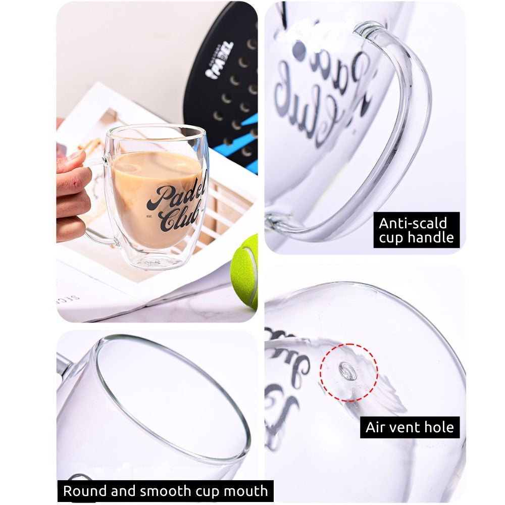Double Wall Padel Club Printed Glass – 350ML (Set of 2) Borosilicate Heat Resistant Tumblers