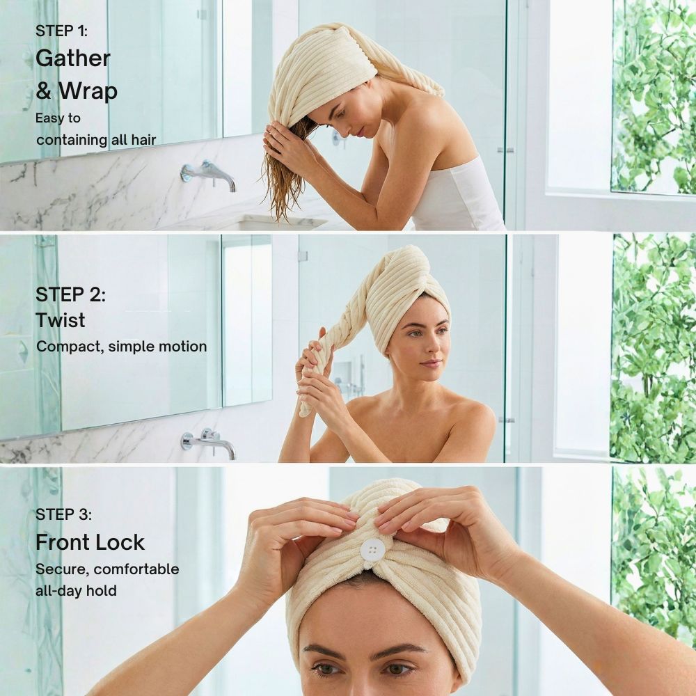 Microfiber Hair Wrap Turban Set – 3 Pack, Stripe Design