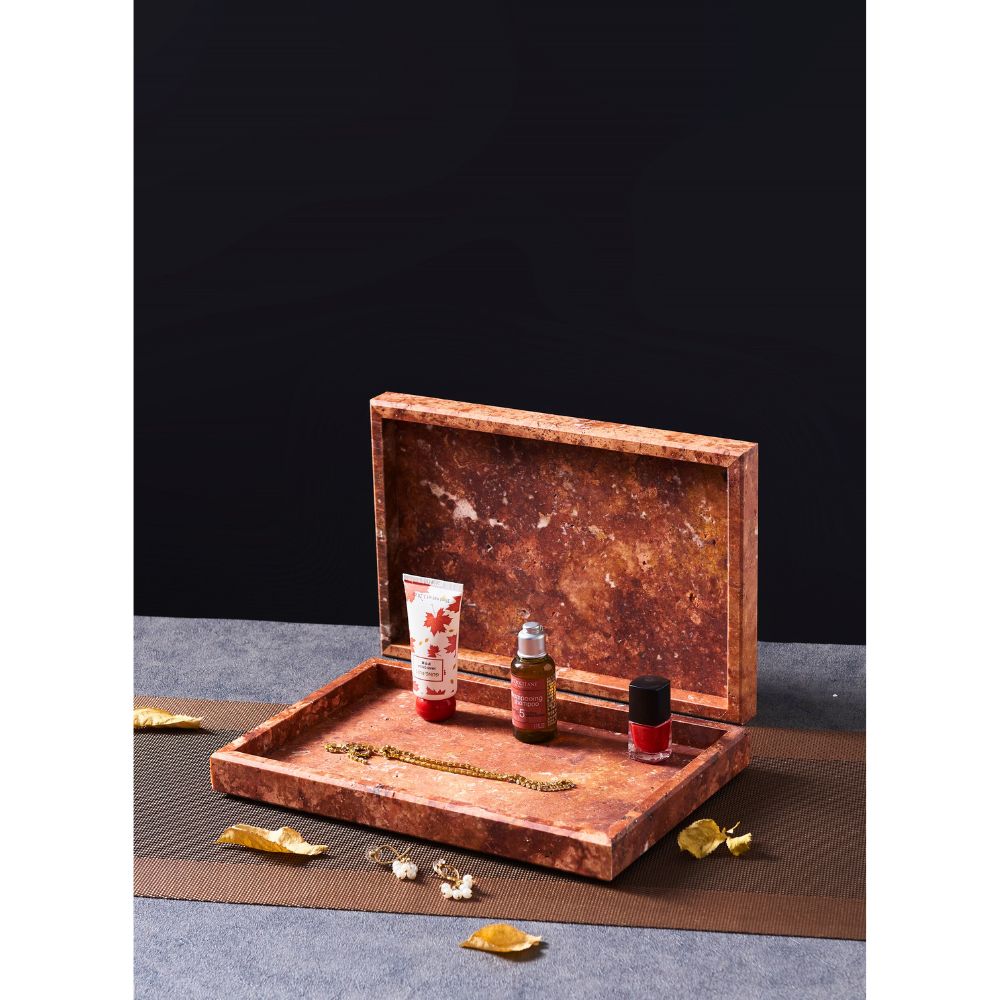 Travertine Burgundy Large Rectangular Marble Tray, Natural Stone Bathroom Vanity Tray, Jewellery & Perfume Organizer, Decorative Countertop Tray, 30x20x3cm