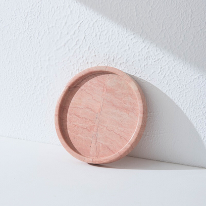 Elegant Pink Natural Round Marble Tray – Luxury Serving Tray for Home Décor, Coffee Tables, & Organizing Essentials