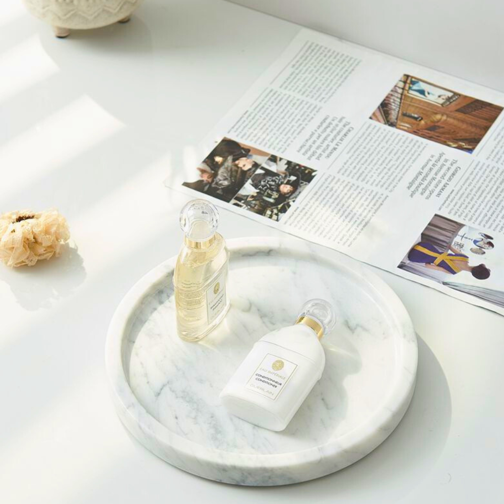 Elegant White Natural Round Marble Tray – Premium Serving Tray for Home Décor