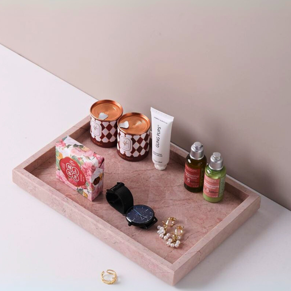 1Chase Natural Pink Marble Rectangular Tray – Elegant Serving Tray for Home Décor, Coffee Tables & Organizing Essentials