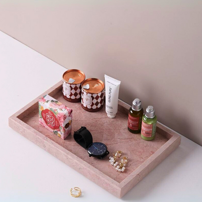 1Chase Natural Pink Marble Rectangular Tray – Elegant Serving Tray for Home Décor, Coffee Tables & Organizing Essentials