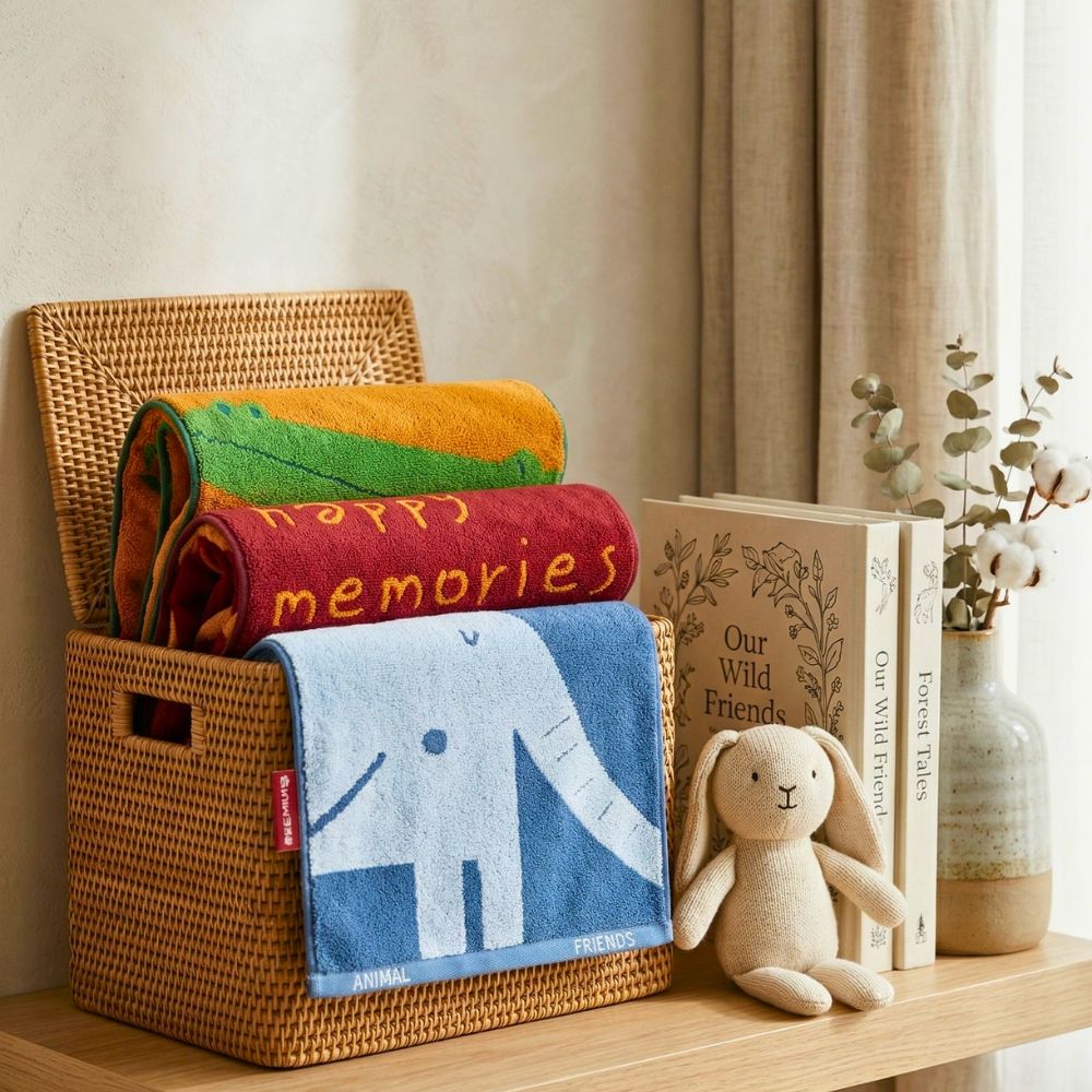 Kids Hand Towel Set 3PCS – 100% Cotton Soft & Absorbent Face Towels, Hippo Giraffe Deer Animal Design Towels for Kids, Baby & Daily Use
