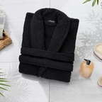 Cotton Terry Bathrobe – Shawl Collar, Black, L/XL, Unisex