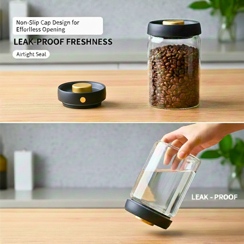 Vacuum Sealed Borosilicate Glass Jars – 600ML Airtight Food Containers for Kitchen, Pantry (Set of 2)