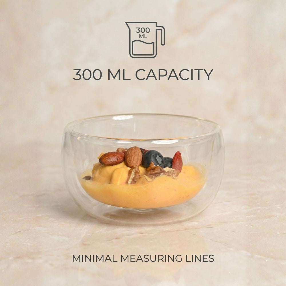 Double Wall Borosilicate Salad, Pasta, Matcha, Rice, Soup Bowl, Hot And Cold Serving Bowls Fruit Bowls Set of 2 300ML