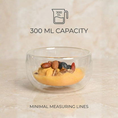 Double Wall Borosilicate Salad, Pasta, Matcha, Rice, Soup Bowl, Hot And Cold Serving Bowls Fruit Bowls Set of 2 300ML