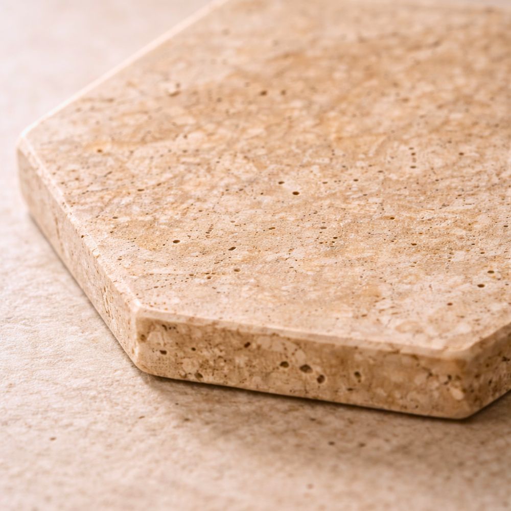 Travertine Coasters Set of 4, Natural Marble Hexagon Drink Coasters, Absorbent Stone for Coffee Table, Dining Table & Home Décor