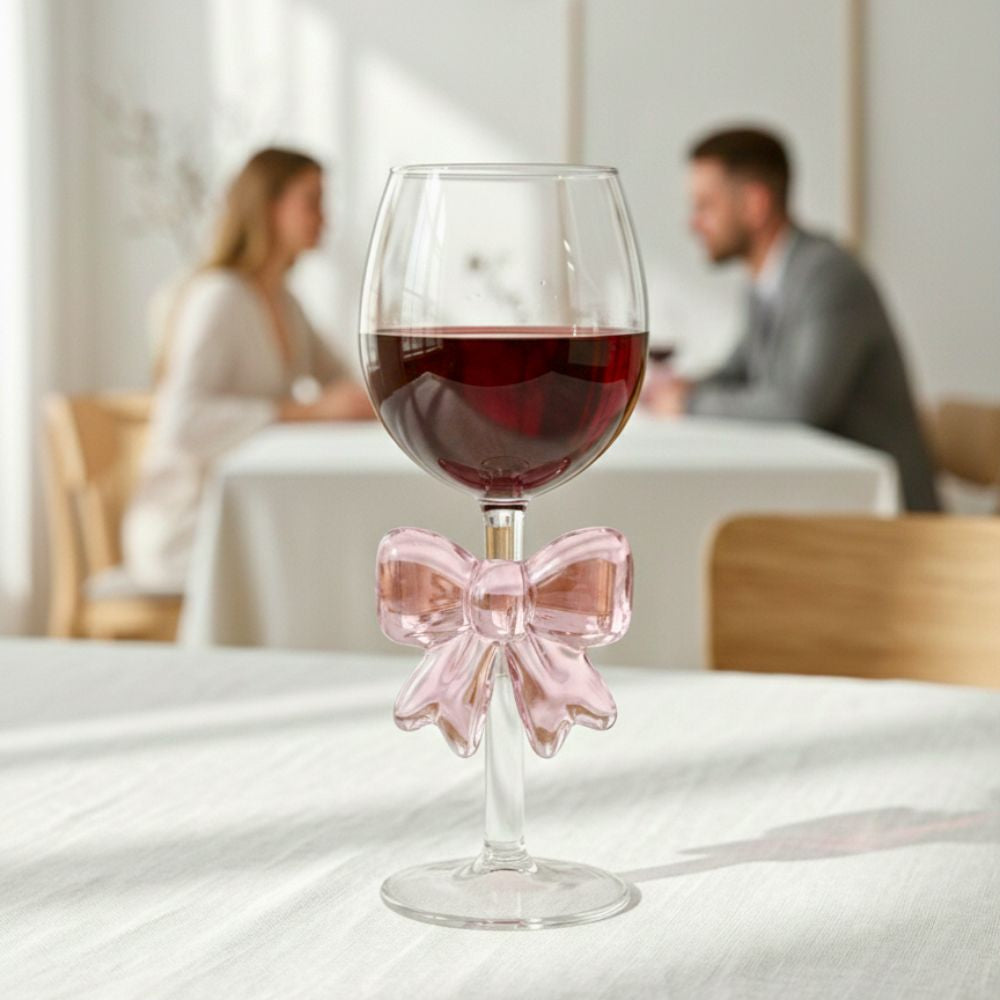 Pink Bow Borosilicate Wine Goblet 350ML