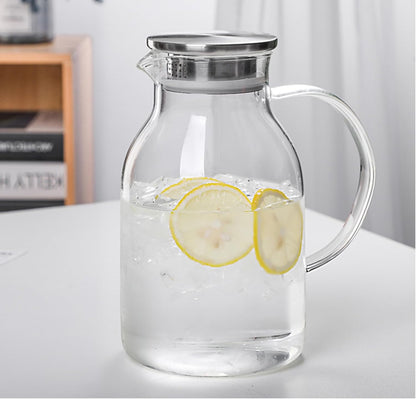 1CHASE Borosilicate Glass Water Pitcher With Lid And Stainless Steel Strainer For Tea, Coffee, Juice And For Daily Use,1800 ML