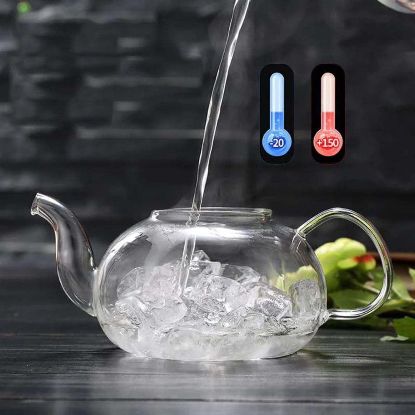 1CHASE Borosilicate Glass Teapot 1500 ML with Heart Shape Tea Warmer and Double Wall Glass 80 ML (6 Pcs) Set for Blooming Tea, Flower Tea, Loose Leaf Tea, Espresso, Tea, coffee