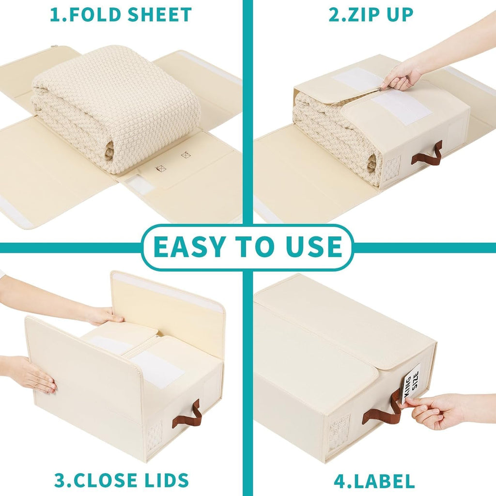 Bed Sheet Organizers 4-Pack Foldable Linen Closet Organizer with Clear Window – Beige